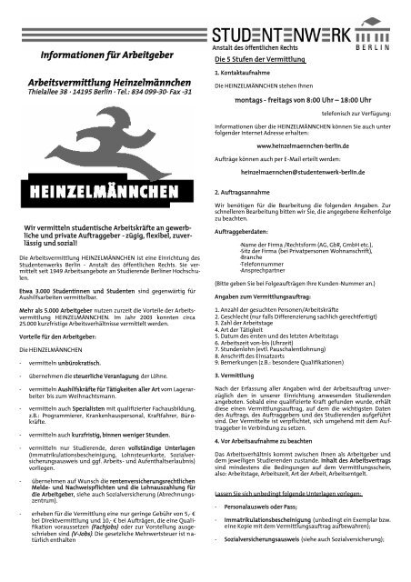 Informationen für Arbeitgeber Arbeitsvermittlung Heinzelmännchen