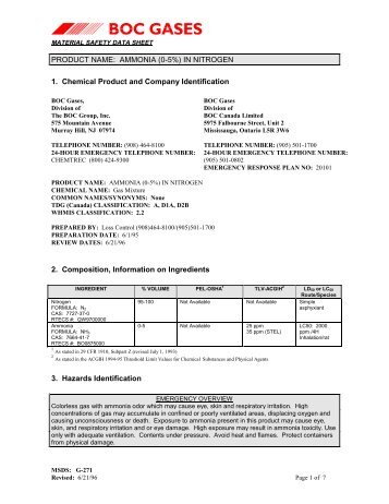MSDS: AMMONIA (0-5%) IN NITROGEN - G271