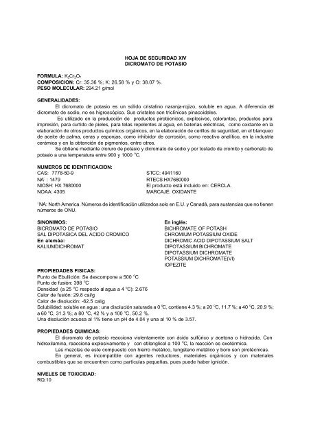 msds-o-dicromato de potasio-7778-50-9 - Instituto Conmemorativo ...