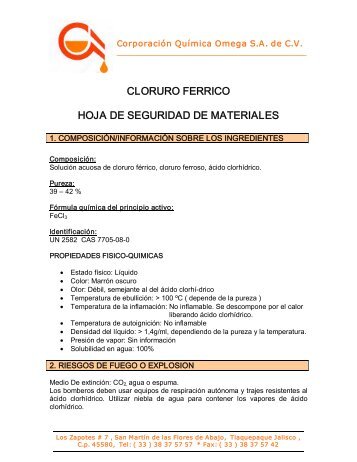 CLORURO FERRICO HOJA DE SEGURIDAD DE MATERIALES