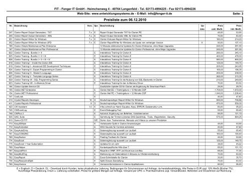 Preisliste zum 06.12.2010 - Fenger IT GmbH