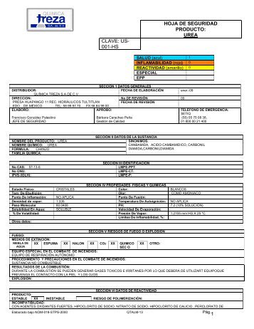 HOJA DE SEGURIDAD PRODUCTO: UREA CLAVE: US- 001-HS 1