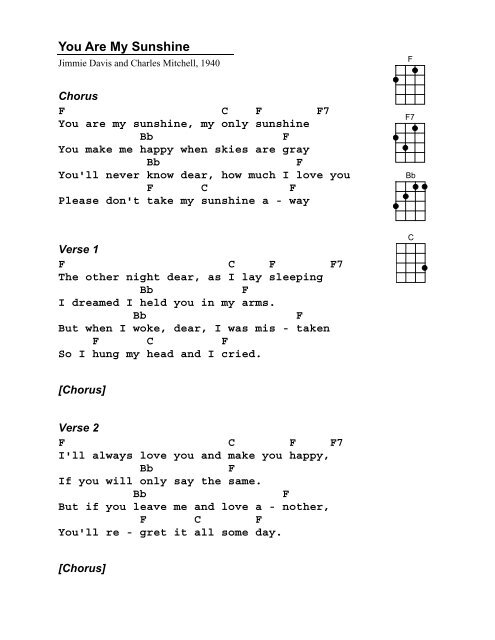 Chords. Lyrics. ' You are my sunshine 