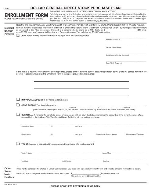 ENROLLMENT FORM - DRIP Investor