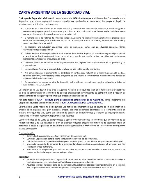 CARTA ARGENTINA DE LA SEGURIDAD VIAL - IDEA