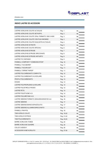 INDICE LASTRE ED ACCESSORI - Geplast Communication