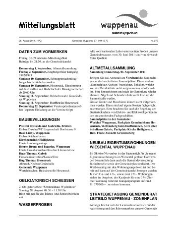 Mitteilungsblatt 275 vom 2011-08-26 - Gemeinde Wuppenau