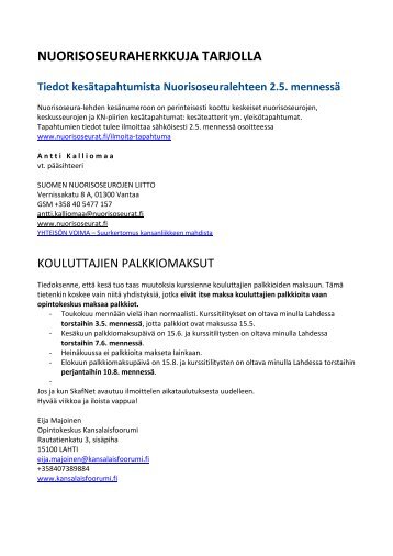 NUORISOSEURAHERKKUJA TARJOLLA - Nuorisoseurat