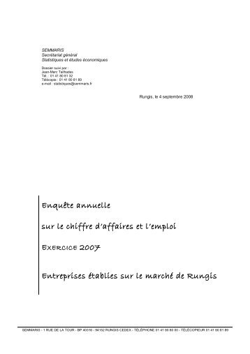 Bilan CA et emploi 2008 - MarchÃ© de Rungis