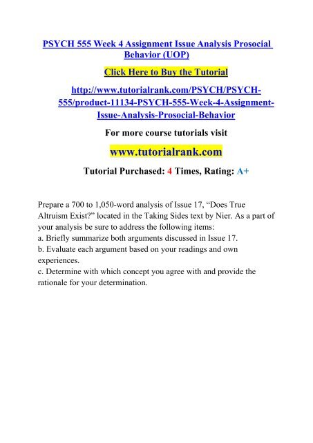 PSYCH 555 Week 4 Assignment Issue Analysis Prosocial Behavior (UOP)/Tutorialrank