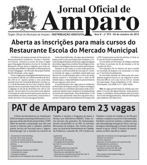 PAT de Amparo tem 23 vagas - Prefeitura Municipal de Amparo