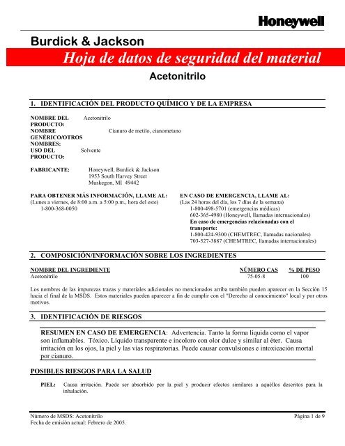 Burdick & Jackson Hoja de datos de seguridad del material ...