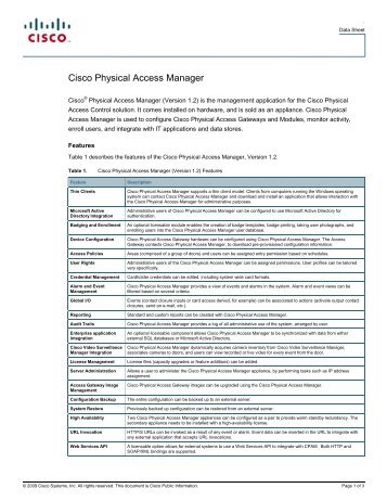 Cisco Physical Access Manager - VIS Security