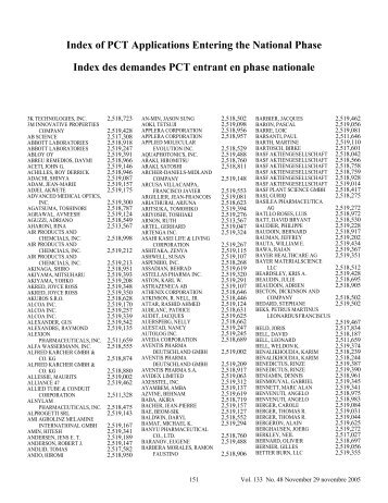 Index of PCT Applications Entering the National ... - Industrie Canada