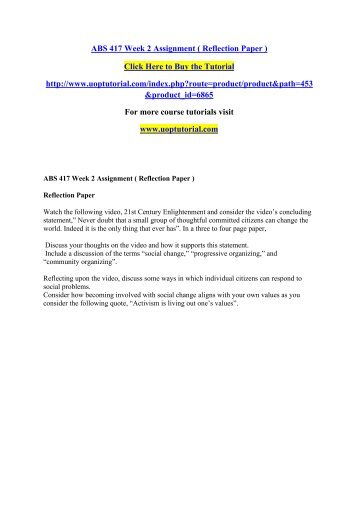 ABS 417 Week 2 Assignment ( Reflection Paper )/Uoptutorial 