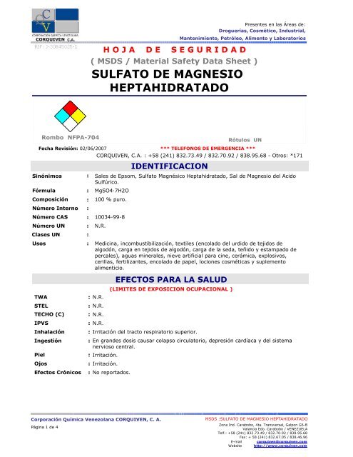 SULFATO DE MAGNESIO HEPTAHIDRATADO