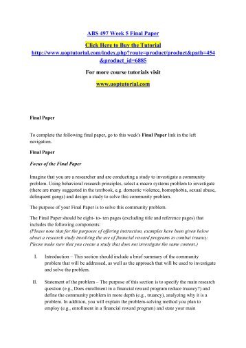 ABS 497 Week 5 Final Paper/Uoptutorial 