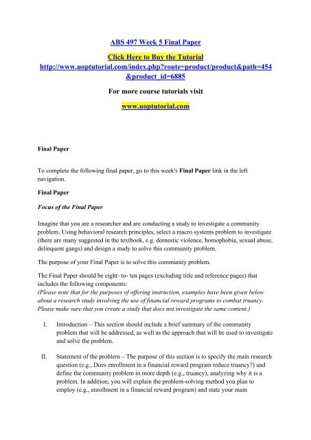 ABS 497 Week 5 Final Paper/Uoptutorial 