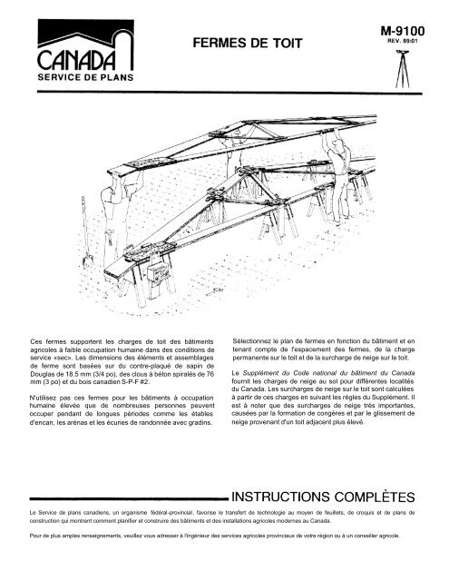 Feuillet de Fermes de Toit (Métriques et Impériales) - Canada Plan ...