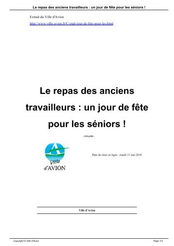 Le repas des anciens travailleurs : un jour de fÃªte pour les ... - Avion