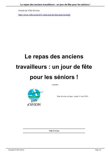 Le repas des anciens travailleurs : un jour de fÃªte pour les ... - Avion