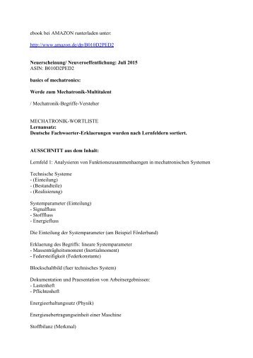 AUSSCHNITT aus dem Inhalt: basics of mechatronics electronics (Neuerscheinung/ Neuveroeffentlichung: Juli 2015)