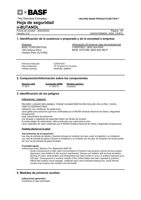 Hoja de seguridad n-BUTANOL