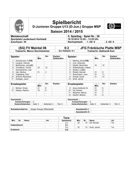 FV Steinfeld/Hausen-Rohrbach Vorrunden-Spiele 2015/16