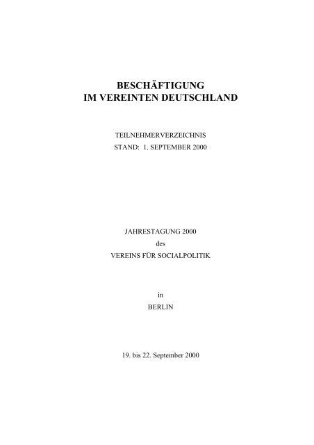 beschäftigung im vereinten deutschland - Verein für Socialpolitik