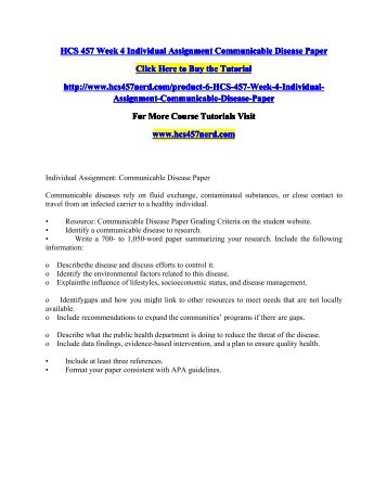 HCS 457 Week 4 Individual Assignment Communicable Disease Paper/HCS457nerddotcom