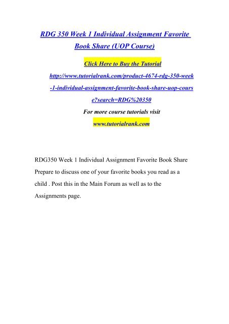 Rdg 350 Week 1 Individual Assignment Favorite Book Share Uop Course Tutorialrank