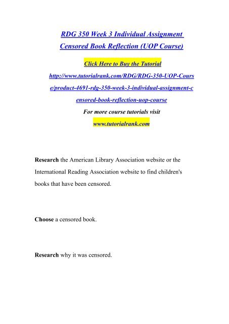 Rdg 350 Week 3 Individual Assignment Censored Book Reflection Uop Course Tutorialrank