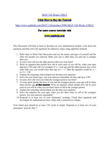 mat 126 week 2 assignment This paperwork comprises mat 116 week 2 exercise concept check an equation is a number sentence that says that the this work mat 126 week 1 assignment. mat 126 week 2 assignment This paperwork comprises mat 116 week 2 exercise concept check an equation is a number sentence that says that the this work mat 126 week 1 assignment.