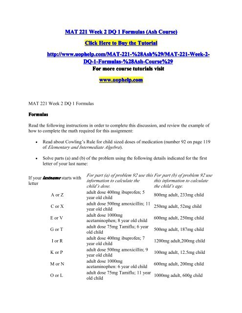 MAT 221 Week 2 DQ 1 Formulas (Ash Course)