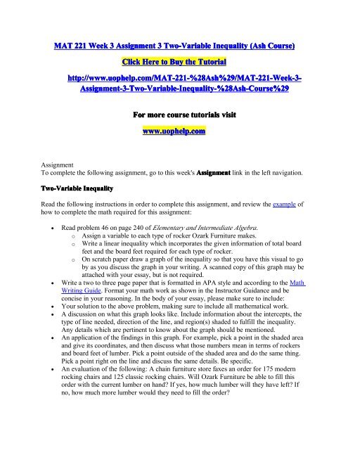 Mat 221 Week 3 Assignment 3 Two Variable Inequality Ash Course