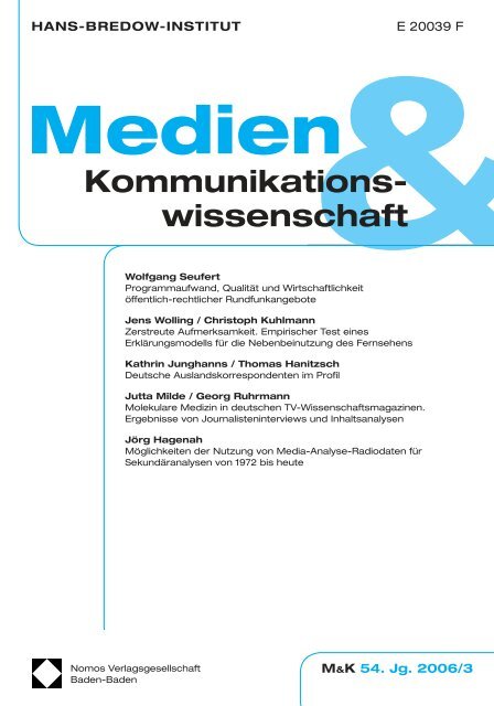 Kommunikations - Medien &amp; Kommunikationswissenschaft - Nomos