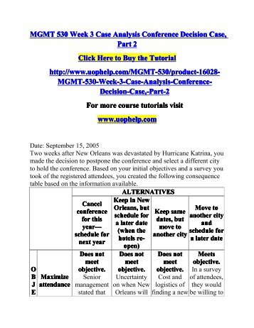 mgmt530 conference decision case analysis Free essay: mgmt530 – conference decision week 1 case analysis template 1) define the decision problem as indicated by the scenario it. mgmt530 conference decision case analysis Free essay: mgmt530 – conference decision week 1 case analysis template 1) define the decision problem as indicated by the scenario it.