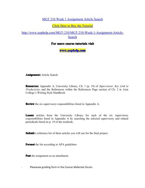 MGT 210 Week 1 Assignment Article Search
