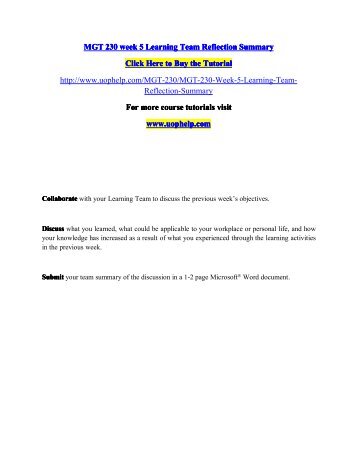 MGT 230 week 5 Learning Team Reflection Summary