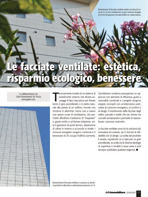 Le facciate ventilate: estetica, risparmio ecologico, benessere (Tutto Immobiliare, 08/2013)