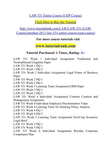 LAW 531 Final Exam Guide (UOP Course)/TutorialRank