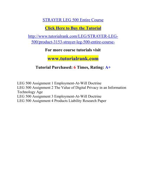 STRAYER LEG 500 Entire Course(Uop)/TutorialRank