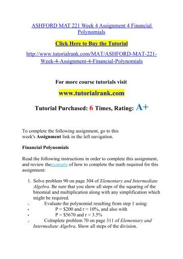 ASHFORD MAT 221 Week 4 Assignment 4 Financial Polynomials Course(Uop)/TutorialRank