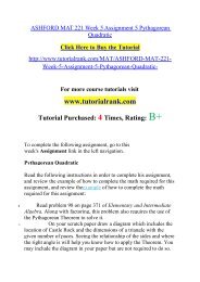 ASHFORD MAT 221 Week 5 Assignment 5 Pythagorean Quadratic Course(Uop)/TutorialRank