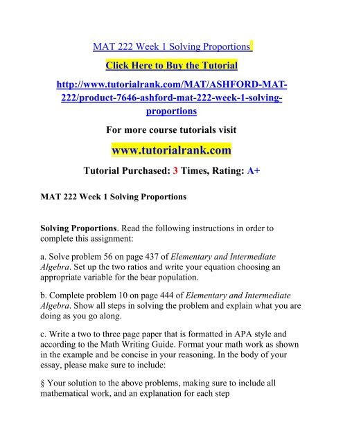 MAT 222 Week 1 Solving Proportions Course(Uop)/TutorialRank