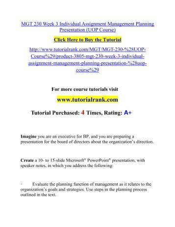 MGT 230 Week 3 Individual Assignment Management Planning Presentation(Uop)/TutorialRank