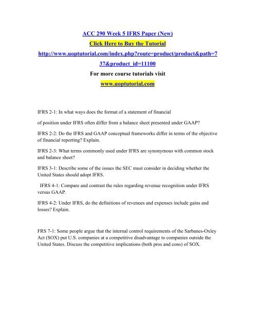 ACC 290 Week 5 IFRS Paper (New)/Uoptutorial