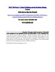 Mgt 350 week 1 critical thinking application paper