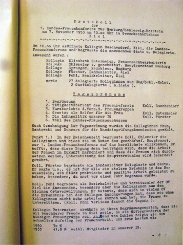 Protokoll der 1. Landesfrauenkonferenz für Hamburg/Schleswig-Holstein, Kiel, 7. November 1953.