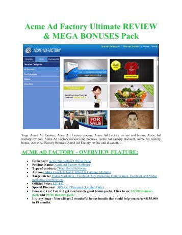 Acme Ad Factory review - (FREE) Jaw-drop bonuses